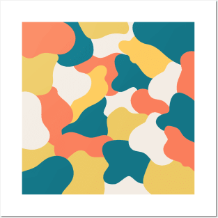 Colourful Blob Abstract Pattern in Yellow Cream Orange Blue Posters and Art